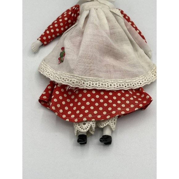Porcelain Victorian Girl Doll Embroidered Red White Polka Dotted Dress Bonnet - Picture 15 of 15